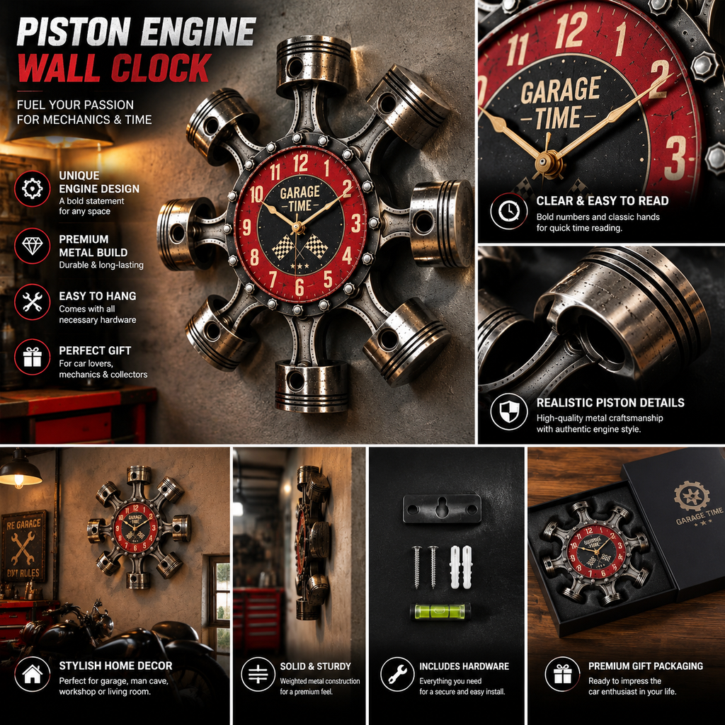 Radial Piston Engine Wall Clock
