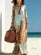 Casual Abstract Print Relaxed Maxi Shirt Dress