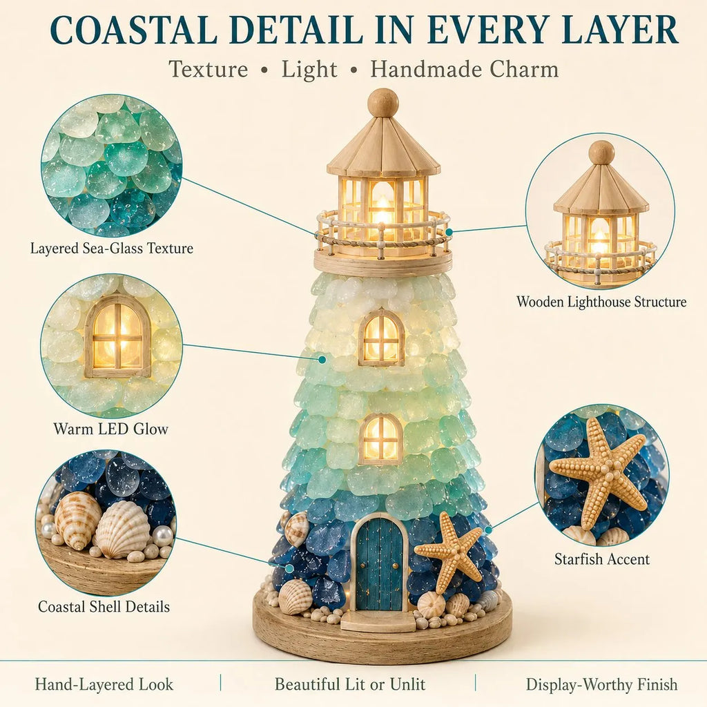 🌊 Beginner-Friendly DIY Lighted Sea Glass-Style Lighthouse Kit Collection | Complete Kit with Sea Glass-Style Pieces, LED Lights & Step-by-Step Guide Included 💕
