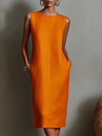Casual Solid Tailored Sleeveless Midi Dress
