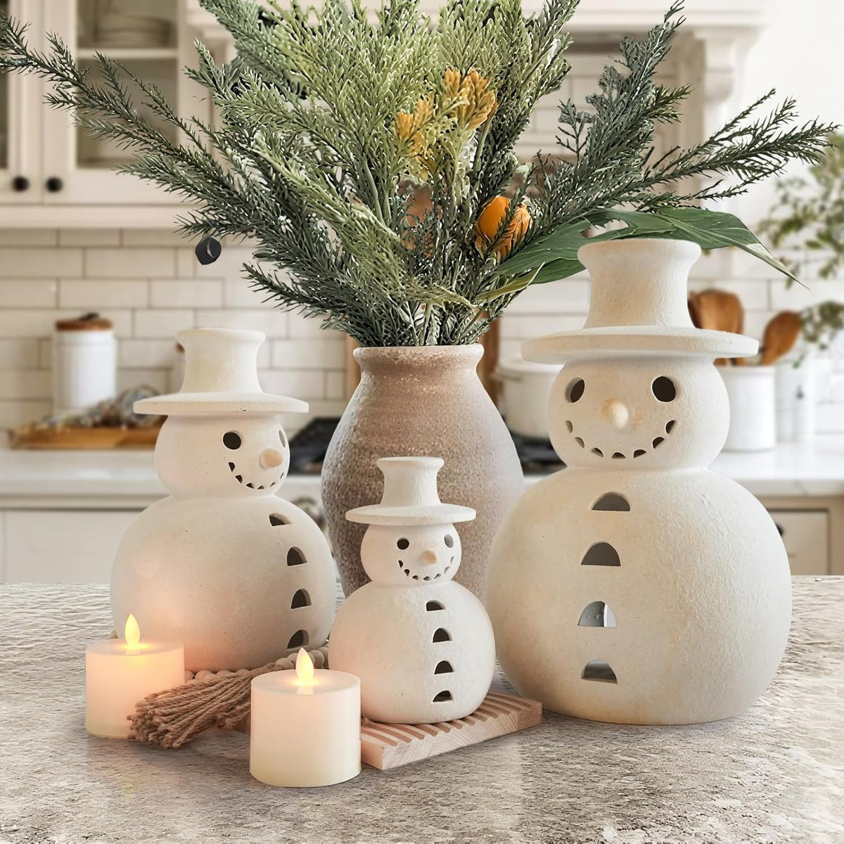 ⛄ Handmade Terracotta Snowman Figurines