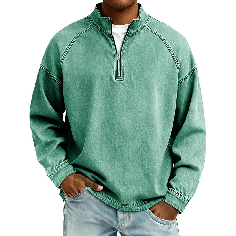 ⏳LAST DAY SALE ONLY ￡25.99!!✨🍂 Men's Quarter-Zip Denim Pullover – Casual Style with Comfortable Everyday Fit