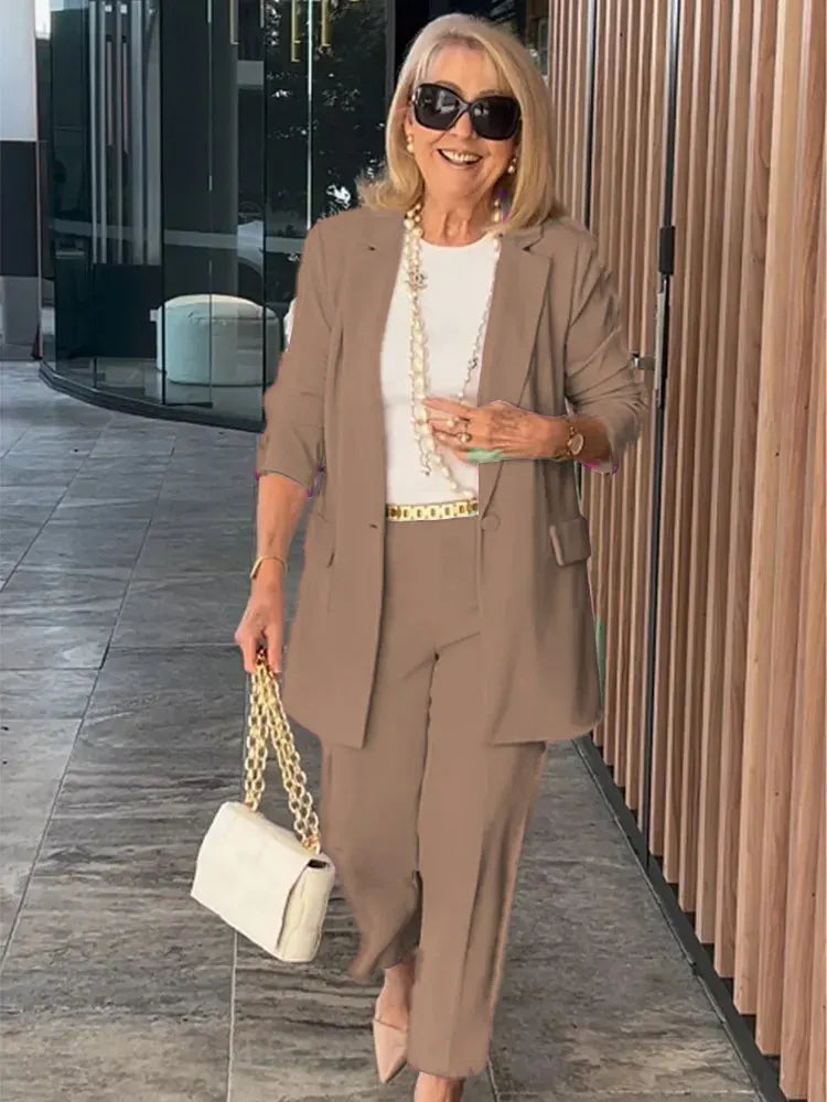 Two-Piece Suit Blazer Coat Pants Gorgeous Neutral Styles Suit