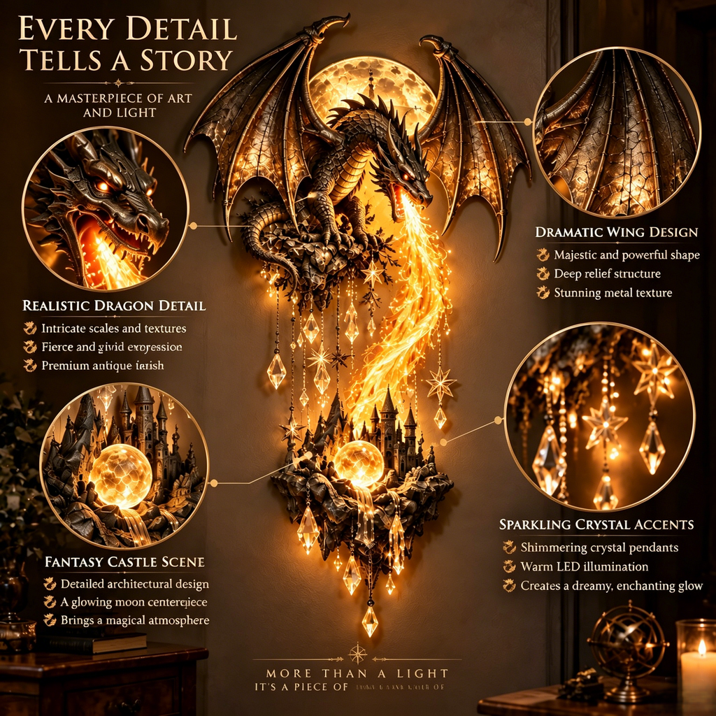 Dragon & Castle Flame Wall Sconce
