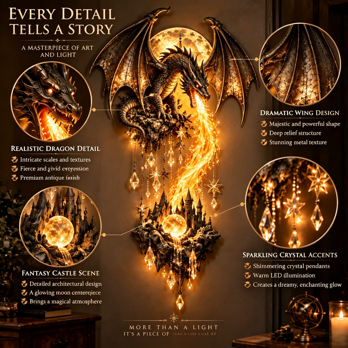 Dragon & Castle Flame Wall Sconce