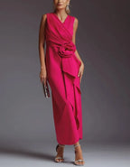 Solid Color Irregular 3D Flower Midi Dress