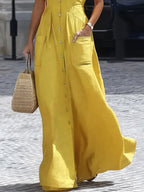 Urban Plain Buttoned Shirt Collar Maxi Dress