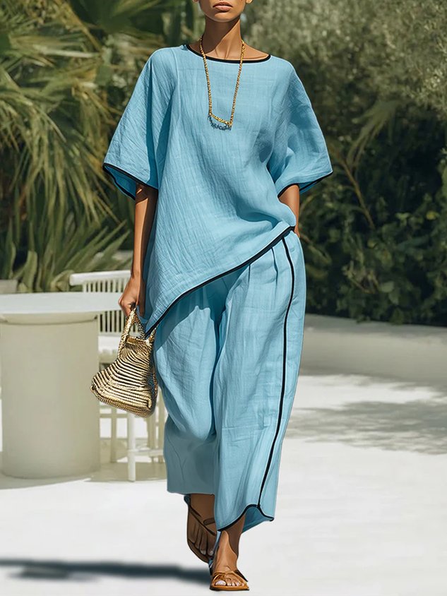Casual Color Block Split Joint Blouse