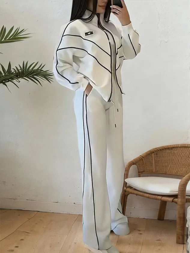Casual High Waist Wide Leg Pants Color Block H-Line Daily Trousers