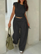Casual Plain Pockets Cross Fashion Pants