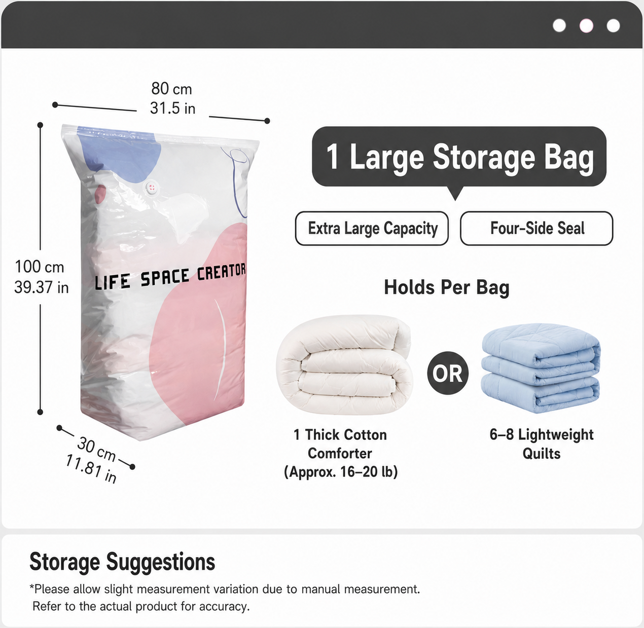 Thickened Stereoscopic No-Pump Vacuum Compression Bag