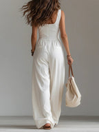 Urban Buttoned Pockets Plain V Neck Jumpsuit