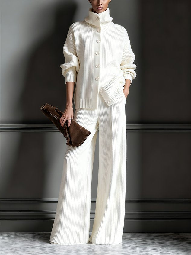Casual Plain Sweater Wide Leg Pants