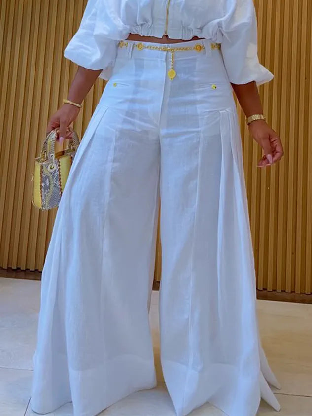 Casual Solid Loose Fit Cotton And Linen Wide Leg Pants for Daily Wear