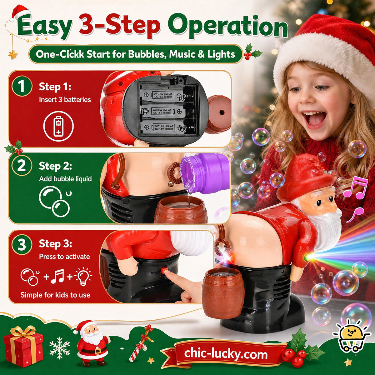 ⏳LAST DAY SALE ONLY ￡11.99!!🎅🎁 50% OFF! Santa Bubble Maker – one-click automatic bubbles with music & lights. Safe rounded edges, perfect Christmas gift for grandkids! 🫧✨