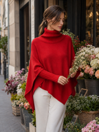 Turtleneck Asymmetrical Knit Poncho Sweater