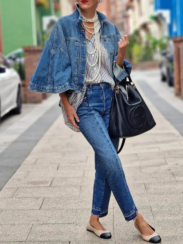 Casual Distressing Cloak Denim Coat