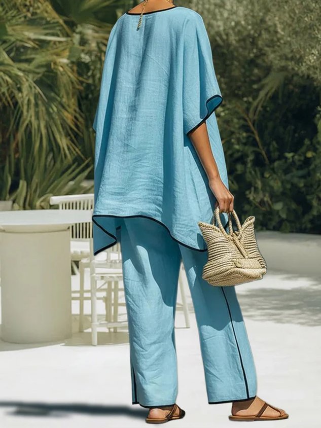 Casual Color Block Split Joint Blouse