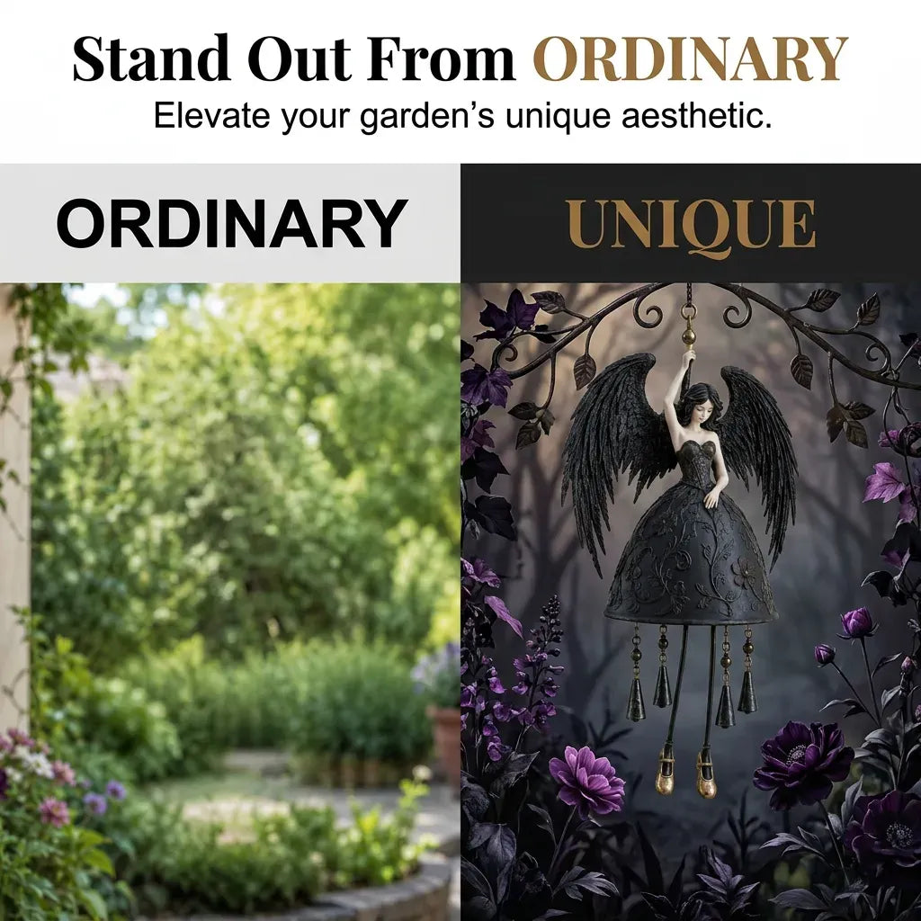 🖤 Dark Angel Gothic Wind Chime – Enchanting Outdoor Garden Hanging Decor