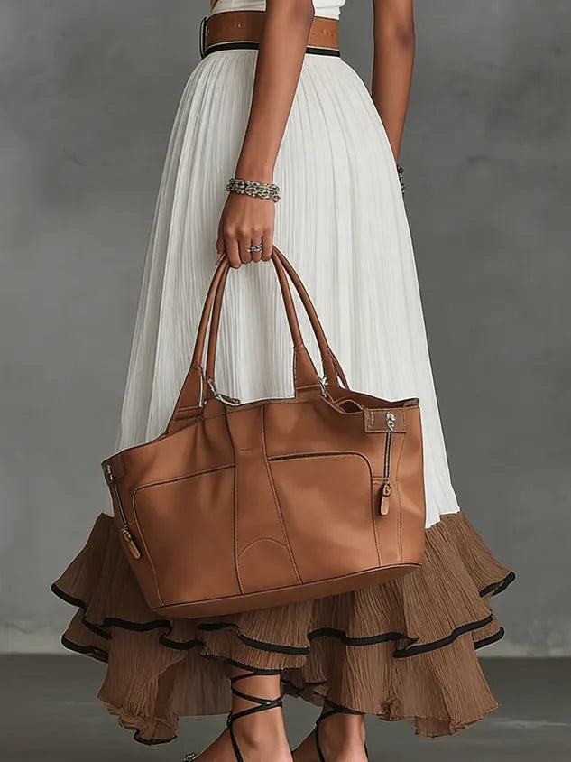 Urban Color Block Maxi Skirt No Belt