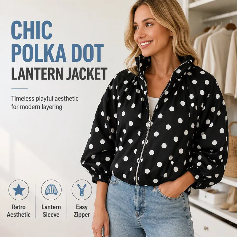 ⏳LAST DAY SALE £23.99!!🖤🤍Playful Polka Dots, Statement Sleeves | Women's Oversized Zipper Jacket