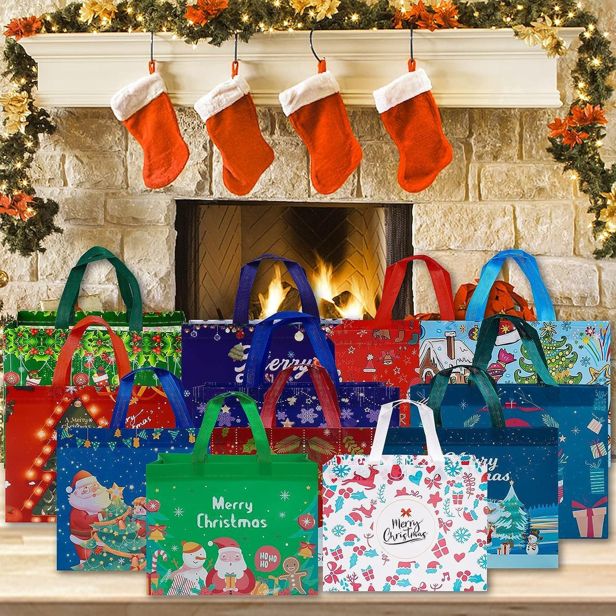 🔥🎄 Christmas Gift Bags Large Reusable Tote Bags