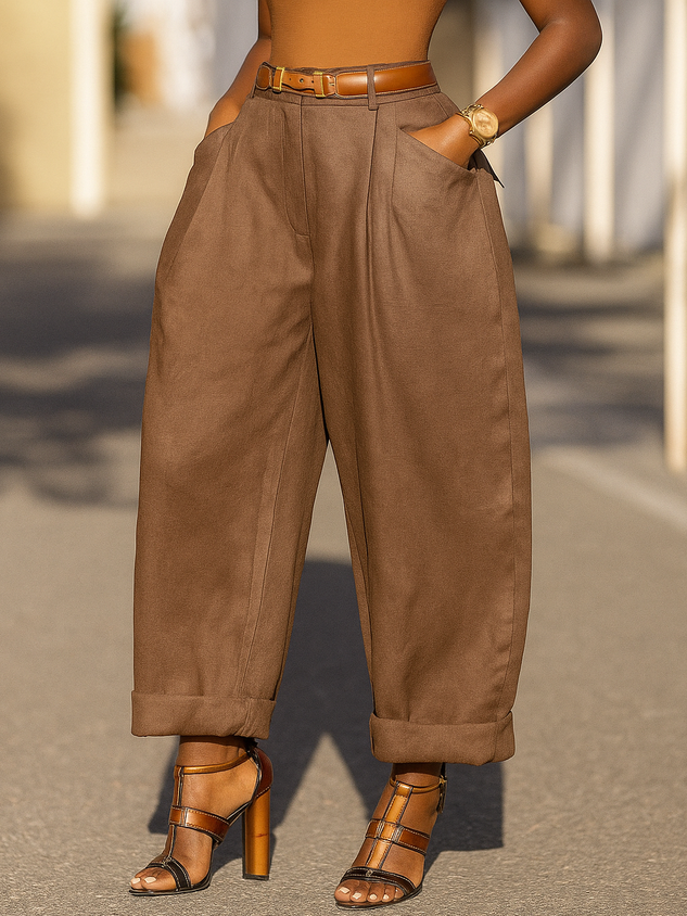 Casual Plain Pockets Turnip Pants No Belt