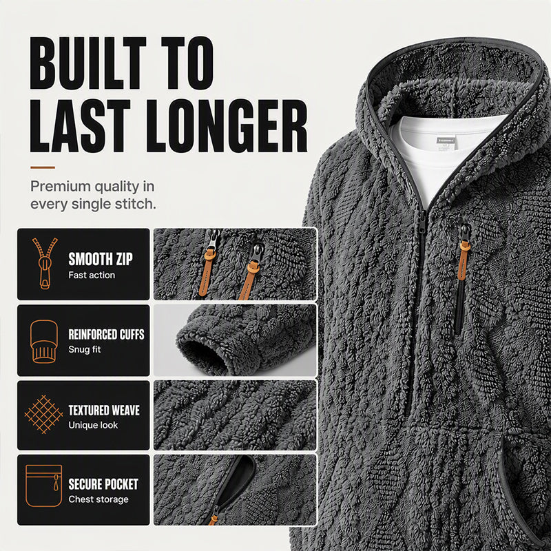 ⏳LAST DAY SALE ONLY ￡23.99!!🔥Men's Textured Sherpa Half-Zip Hooded Jacket