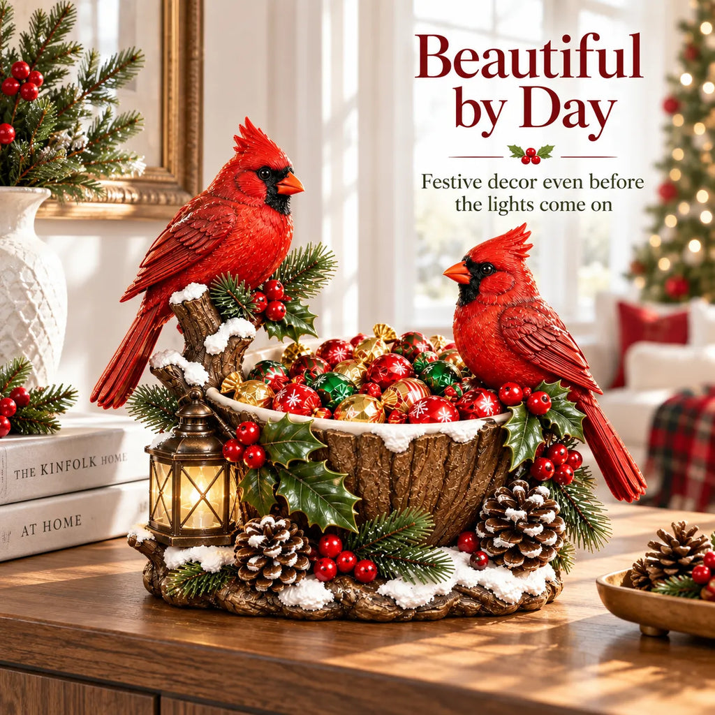 Cardinal Christmas Treat Bowl – Lighted Holiday Candy Bowl & Tabletop Decor