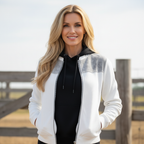 White And Gray Marble-Trimmed Zip-Up Jacket