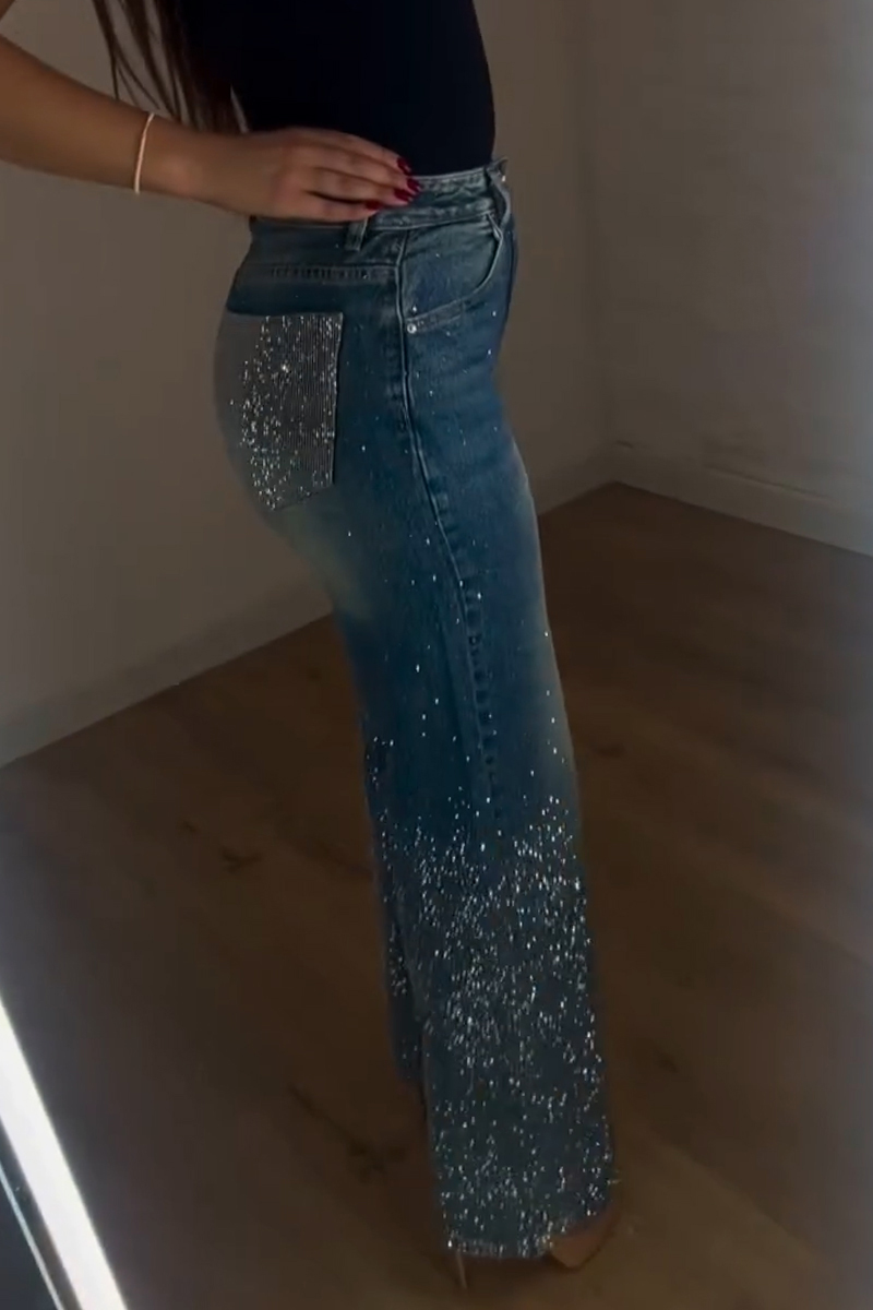 Women's Rhinestone Washed Casual Jeans