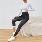 Women's Denim Fleece-lined Thermal Leggings, High-waisted, Pleated Waistband, Slim Fit, Suitable For Wearing As Outerwea