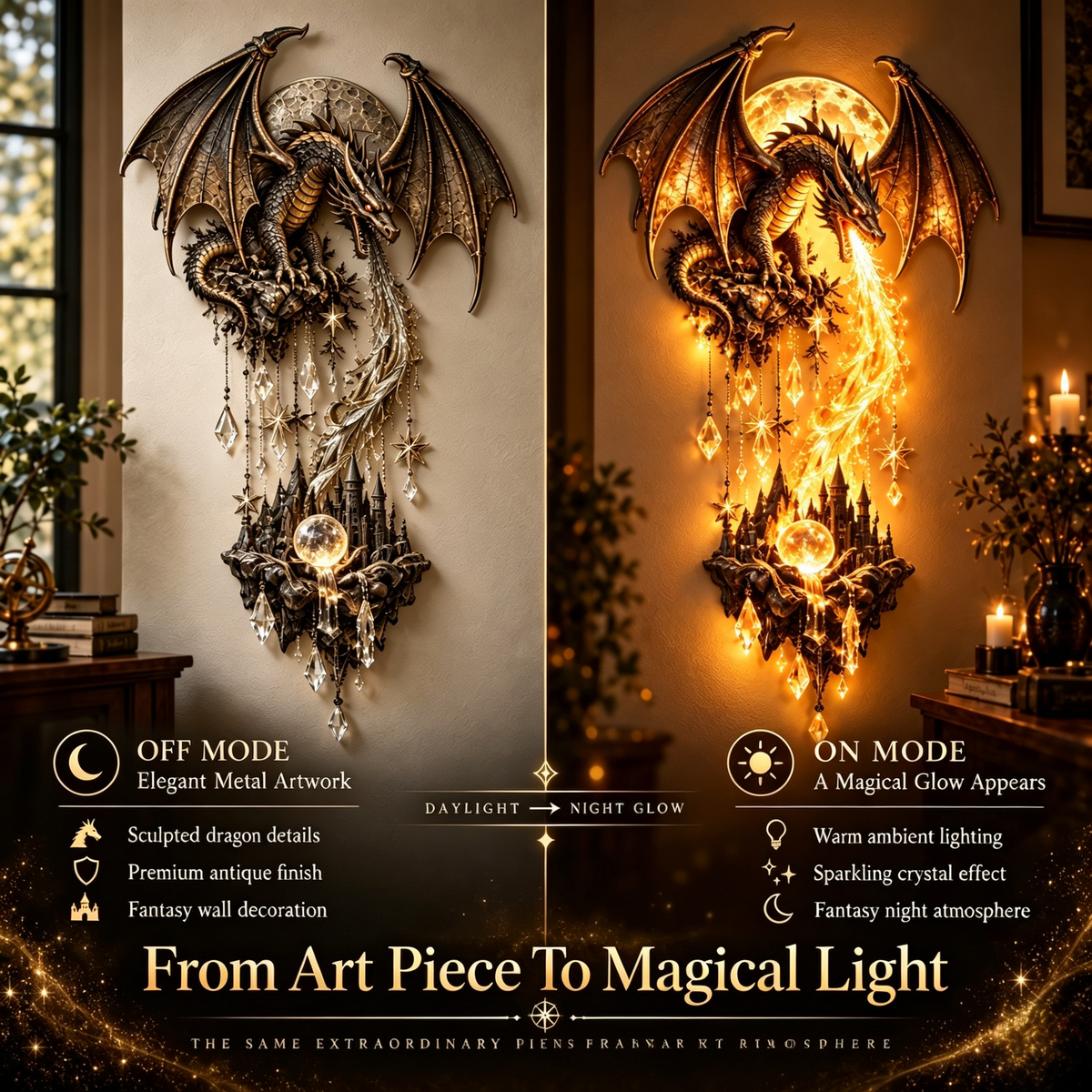 Dragon & Castle Flame Wall Sconce