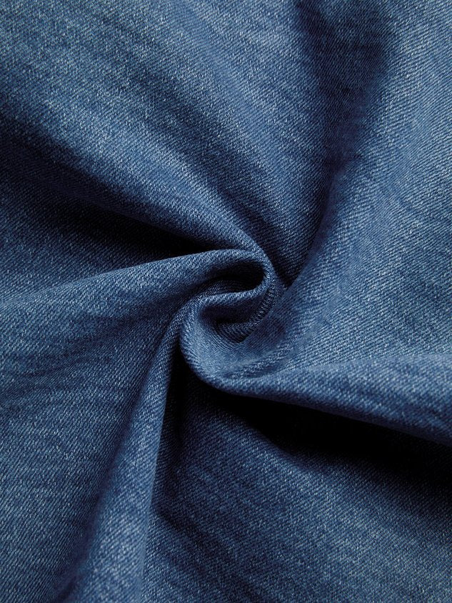 Casual Pockets Plain Crew Neck Denim Jacket