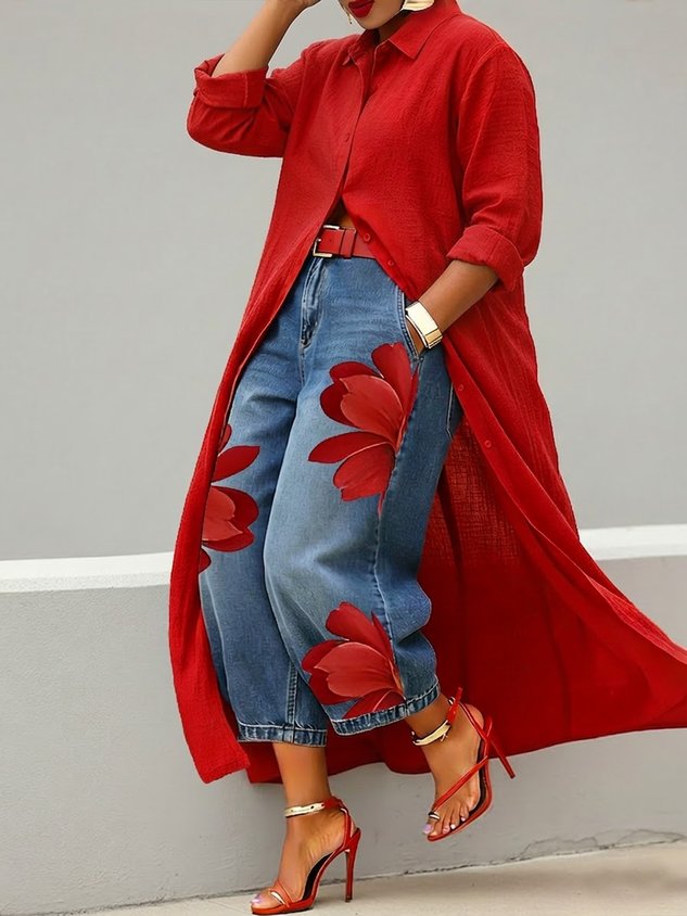 Casual Cotton Shirt Collar Blouse Loose Long Sleeve Daily Top