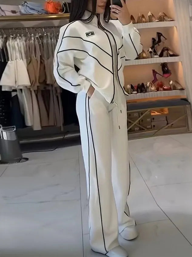 Casual High Waist Wide Leg Pants Color Block H-Line Daily Trousers