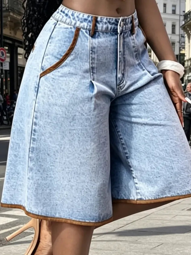 Plain Casual Denim Shorts