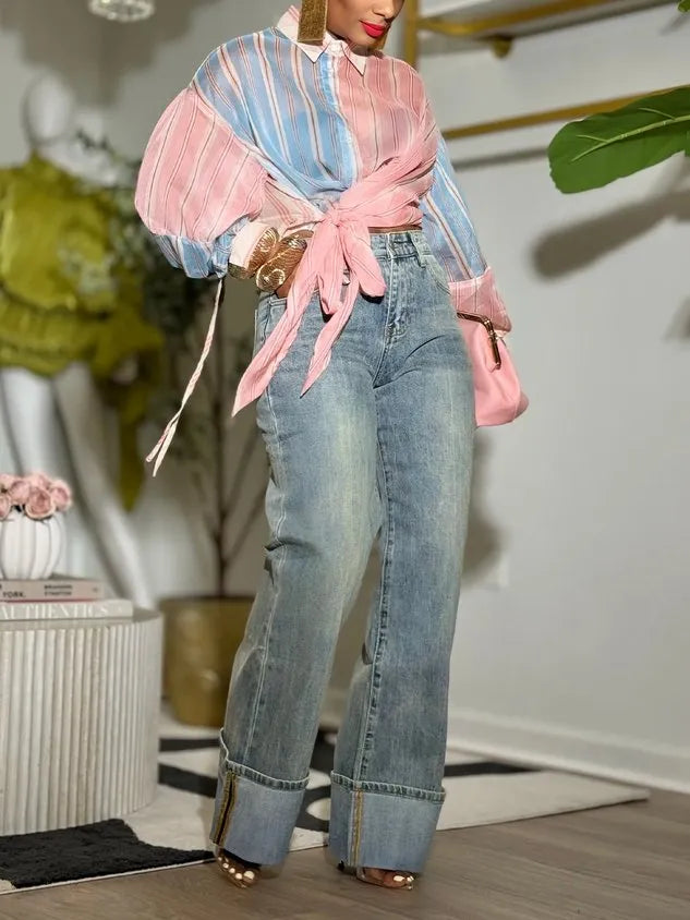 Casual Striped Printing Shirt Collar Shirt