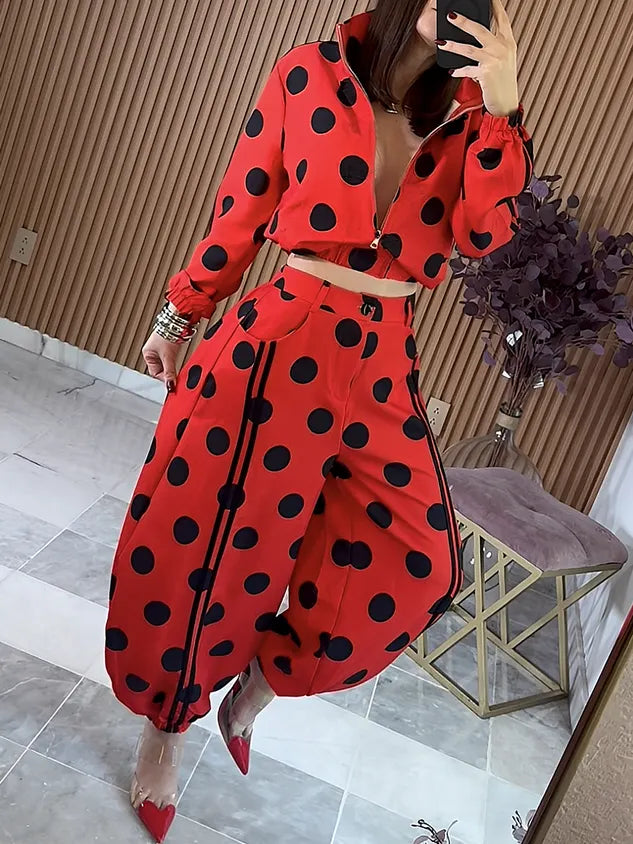 Casual Polka Dots Stand Collar Jacket