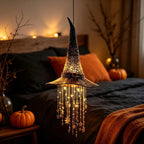 🧙‍♀️ Hanging Glowing Witch Hat with Star String Lights Magical Seasonal Decor for Halloween & Everyday Whimsy