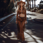 Women's Western Chic: Fringed Leather Outfit Set