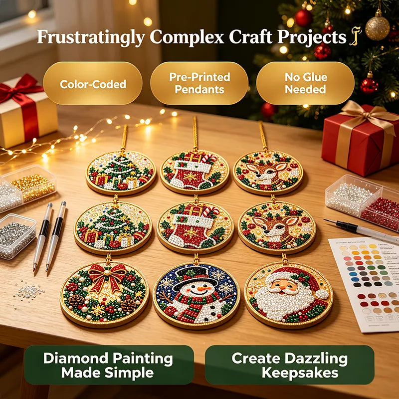 6Pcs/12Pcs Christmas DIY Diamond Painting Ornaments Kit, Xmas Tree Hanging Pendant🎄