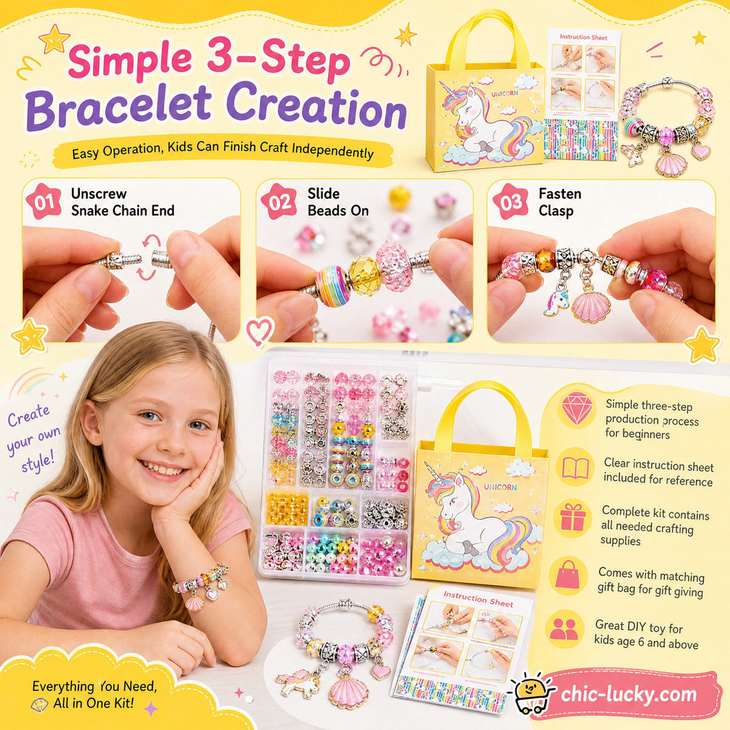 🎁LAST DAY SALE ONLY￡9.99!!💞50K+ SOLD! 📿Kids DIY Charm Bracelet Making Kit💎