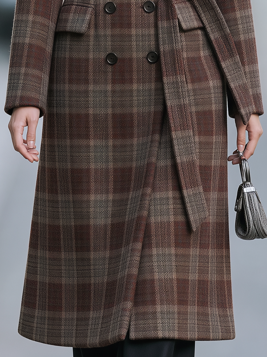 Plaid Double-Breasted Belted Wool-Blend Longline Coat