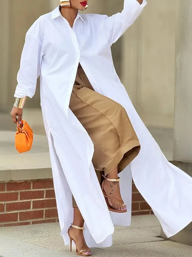 Casual Cotton Loose Split Long Shirt