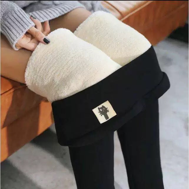 Women's Fleece-lined And Thickened Lamb Wool Leggings, High-waisted, Tight-fitting, Warm Pants For Autumn And Winter.