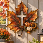 Cross Maple Leaf Fall Metal Wall Decor