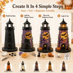 🎃 Beginner-Friendly Lighted Halloween Lighthouse DIY Kit – Sea Glass-Style Mosaic Collection