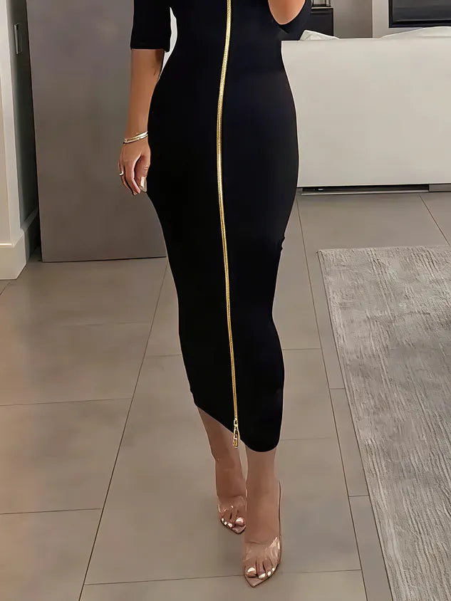 Elegant Solid Slim Fit Midi Dress