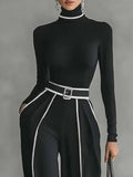 Casual Color-Block Turtleneck Tee